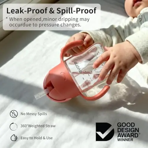 Evorie Tritan Weighted Straw Cup Baby Training Cup, Spill Proof, 7 Oz, 6M+ | BPA & BPS-Free, First learning cup, 360° drinking, Dishwasher safe, Durable Sippy Cup, Coral Red - EVORIE (1)