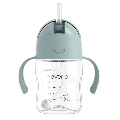 Evorie Tritan Weighted Straw Cup Baby Training Cup, Spill Proof, 7 Oz, 6M+ | BPA & BPS-Free, First learning cup, 360° drinking, Dishwasher safe, Durable Sippy Cup, Lake Blue - 1