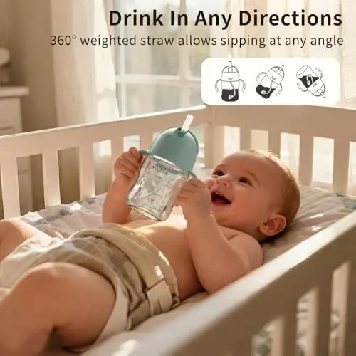 Evorie Tritan Weighted Straw Cup Baby Training Cup, Spill Proof, 7 Oz, 6M+ | BPA & BPS-Free, First learning cup, 360° drinking, Dishwasher safe, Durable Sippy Cup, Lake Blue - 3