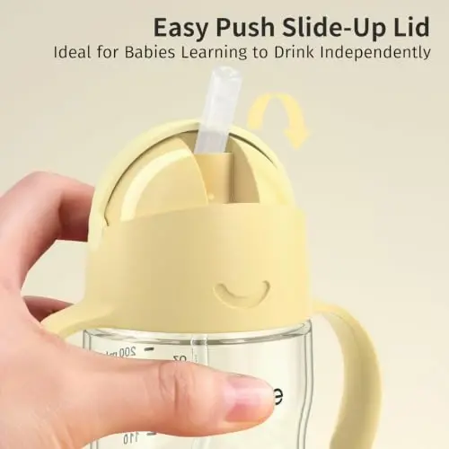 Evorie Tritan Weighted Straw Cup Baby Training Cup, Spill Proof, 7 Oz, 6M+ | BPA & BPS-Free, First learning cup, 360° drinking, Dishwasher safe, Durable Sippy Cup, Lemon Yellow - 6