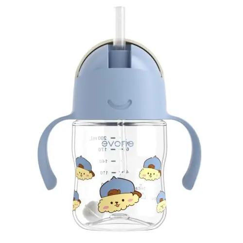 Evorie Tritan Weighted Straw Cup Baby Training Cup, Spill Proof, 7 Oz, 6M+ | BPA & BPS-Free, First learning cup, 360° drinking, Dishwasher safe, Durable Sippy Cup, Puppy Blue 