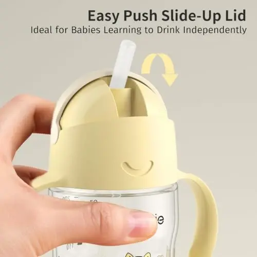Evorie Tritan Weighted Straw Cup Baby Training Cup, Spill Proof, 7 Oz, 6M+ | BPA & BPS-Free, First learning cup, 360° drinking, Dishwasher safe, Durable Sippy Cup, Puppy Yellow - 6