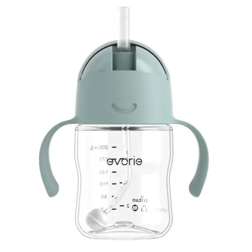 Evorie Tritan Weighted Straw Cup Baby Training Cup, Spill Proof, 7 Oz, 6M+ | BPA & BPS-Free, First Learning Cup, Drinking from Any Angle, Dishwasher Safe, Durable Sippy Cup, Lake Blue - 1