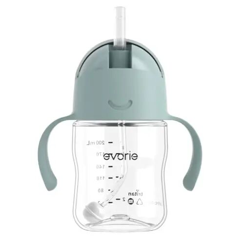 Evorie Tritan Weighted Straw Cup Baby Training Cup, Spill Proof, 7 Oz, 6M+ | BPA & BPS-Free, First Learning Cup, Drinking from Any Angle, Dishwasher Safe, Durable Sippy Cup, Lake Blue - Evorie