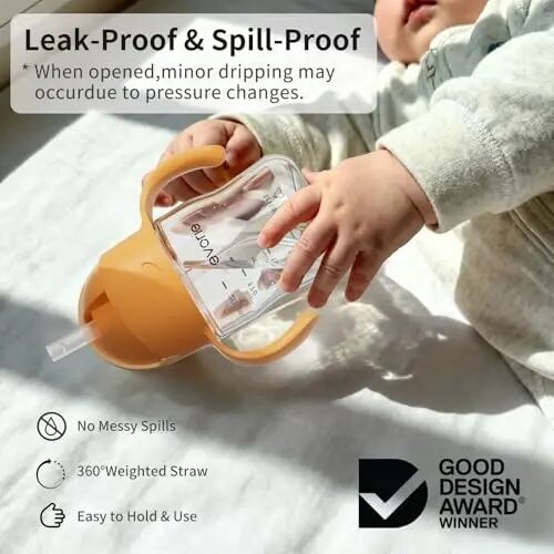 Evorie Tritan Weighted Straw Sippy Cup Baby va Toddlerlar uchun tutqichli, 6 oylik va undan katta bolalar uchun to'kilmaydigan bolalar uchun suv idishi, 7 Oz, Chaqaloqlar uchun mashq suv idishi (O'rik) - 2