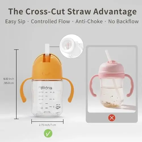 Evorie Tritan Weighted Straw Sippy Cup with Handles for Baby and Toddlers, Spill Proof Baby Water Bottle with Straw for 6 months and up, 7 Oz, Infant Training Water Bottle (Apricot) - 6