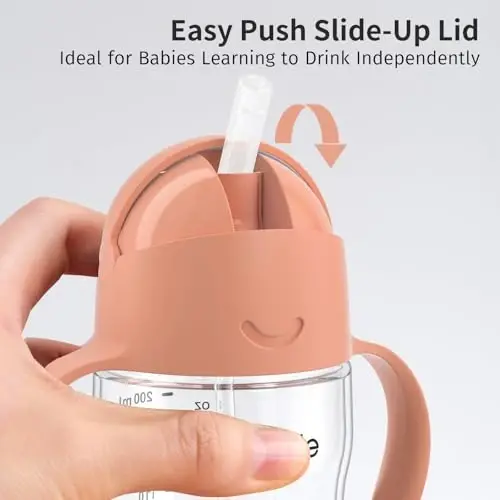 Evorie Tritan Weighted Straw Sippy Cup with Handles for Baby and Toddlers, Spill Proof Baby Water Bottle with Straw for 6 months and up, 7 Oz, Infant Training Water Bottle (Coral Pink) - 4