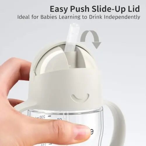 Evorie Tritan Weighted Straw Cup Baby Training Cup, Spill Proof, 7 Oz, 6M+ | BPA & BPS-Free, First learning cup, 360° drinking, Dishwasher safe, Durable Sippy Cup, Cream Beige - 6