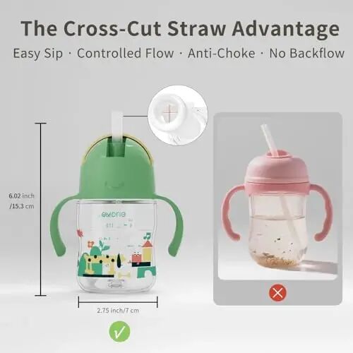 Evorie Tritan Weighted Straw Sippy Cup with Handles for Baby and Toddlers, Spill Proof Baby Water Bottle with Straw for 6 months and up, 7 Oz, Infant Training Water Bottle (Green Explore) - 4