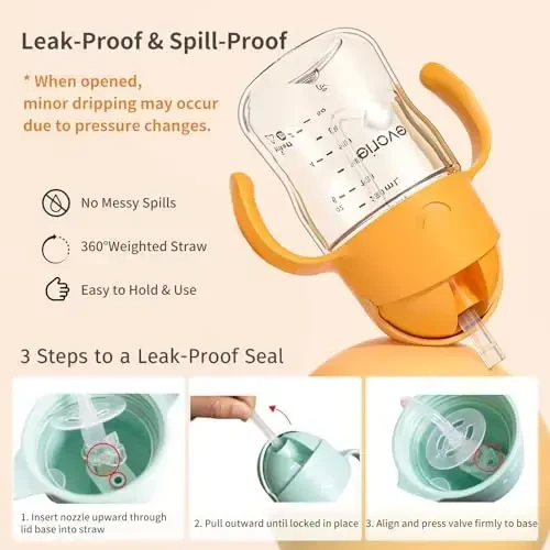 Evorie Tritan Weighted Straw Sippy Cup with Handles for Baby and Toddlers, Spill Proof Baby Water Bottle with Straw for 6 months and up, 7 Oz, Infant Training Water Bottle (Green Explore) - EVORIE (1)