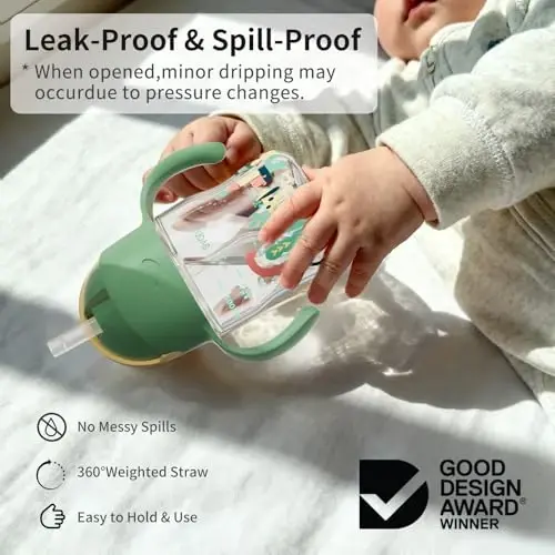 Evorie Tritan Weighted Straw Sippy Cup with Handles for Baby and Toddlers, Spill Proof Baby Water Bottle with Straw for 6 months and up, 7 Oz, Infant Training Water Bottle (Green Explore) - EVORIE (1)