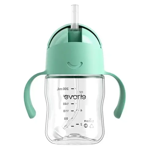 Evorie Tritan Weighted Straw Sippy Cup with Handles for Baby and Toddlers, Spill Proof Baby Water Bottle with Straw for 6 months and up, 7 Oz, Infant Training Water Bottle (Mint) - EVORIE