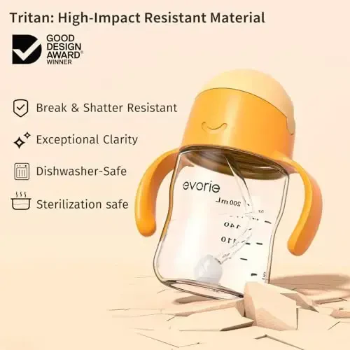 Evorie Tritan Weighted Straw Sippy Cup with Handles for Baby and Toddlers, Spill Proof Baby Water Bottle with Straw for 6 months and up, 7 Oz, Infant Training Water Bottle (Mint) - 6