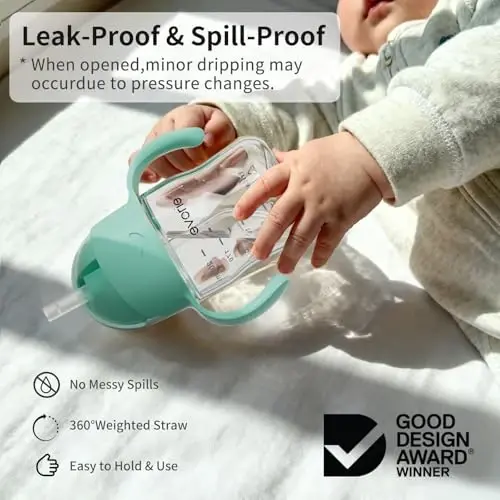 Evorie Tritan Weighted Straw Sippy Cup with Handles for Baby and Toddlers, Spill Proof Baby Water Bottle with Straw for 6 months and up, 7 Oz, Infant Training Water Bottle (Mint) - EVORIE (1)