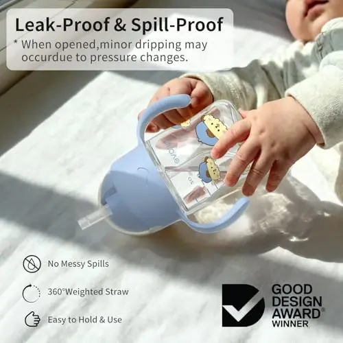 Evorie Tritan Weighted Straw Sippy Cup with Handles for Baby and Toddlers, Spill Proof Baby Water Bottle with Straw for 6 months and up, 7 Oz, Infant Training Water Bottle (Puppy Blue) - 3