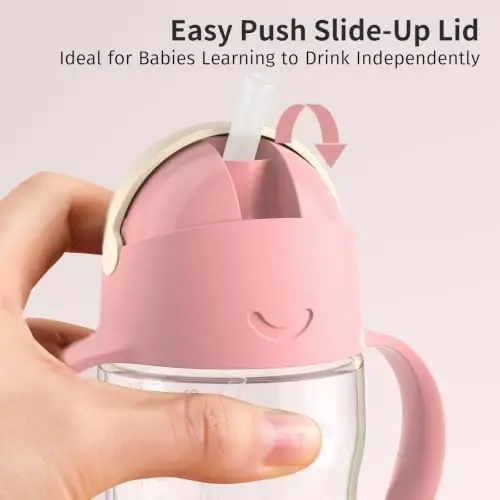 Evorie Tritan Weighted Straw Cup Baby Training Cup, Spill Proof, 7 Oz, 6M+ | BPA & BPS-Free, First learning cup, 360° drinking, Dishwasher safe, Durable Sippy Cup, Puppy Pink - 6