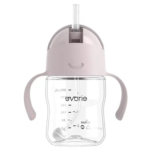 Evorie Tritan Weighted Straw Sippy Cup with Handles for Baby and Toddlers, Spill Proof Baby Water Bottle with Straw for 6 months and up, 7 Oz, Infant Training Water Bottle (Taro Purple) 