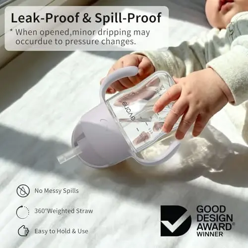 Evorie Tritan Weighted Straw Sippy Cup with Handles for Baby and Toddlers, Spill Proof Baby Water Bottle with Straw for 6 months and up, 7 Oz, Infant Training Water Bottle (Taro Purple) - EVORIE (1)