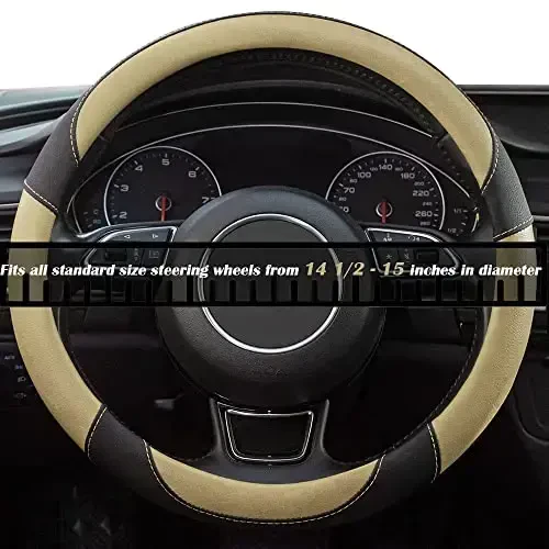 Universal Car Steering Wheel Cover Breathable Anti-Slip, 15 inch Microfiber Leather Auto Steering Wheel Cover for Car Truck SUV Classic Beige - 4