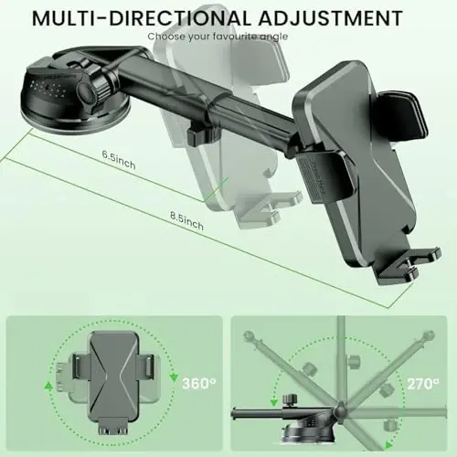 Universal Car Phone Mount Holder - [Military-Grade Suction Cup & Secure Clip] 3-in-1 Windshield, Dashboard, Air Vent Car Phone Mount Compatible with All iPhone & Smartphones - 3