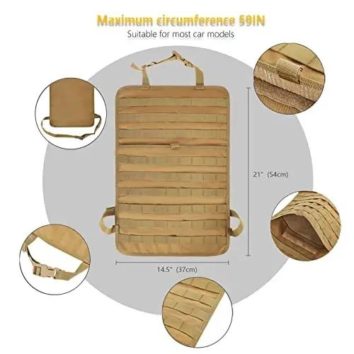 Universal Tactical Car Seat Back Organizer Bag Tactical Molle Vehicle Organizers Panel Vehicle Protector Organizers with 5 Detachable Pouches for Car Truck Ford Jeep (Khaki) - 3