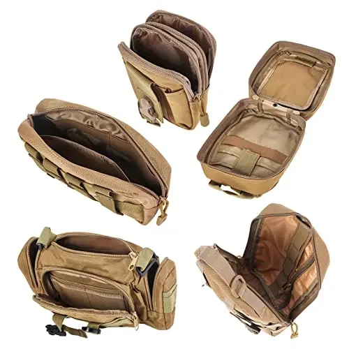Universal Tactical Car Seat Back Organizer Bag Tactical Molle Vehicle Organizers Panel Vehicle Protector Organizers with 5 Detachable Pouches for Car Truck Ford Jeep (Khaki) - 6