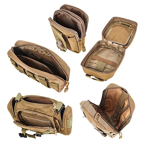Universal Tactical Car Seat Back Organizer Bag Tactical Molle Vehicle Organizers Panel Vehicle Protector Organizers with 5 Detachable Pouches for Car Truck Ford Jeep (Khaki) - 6