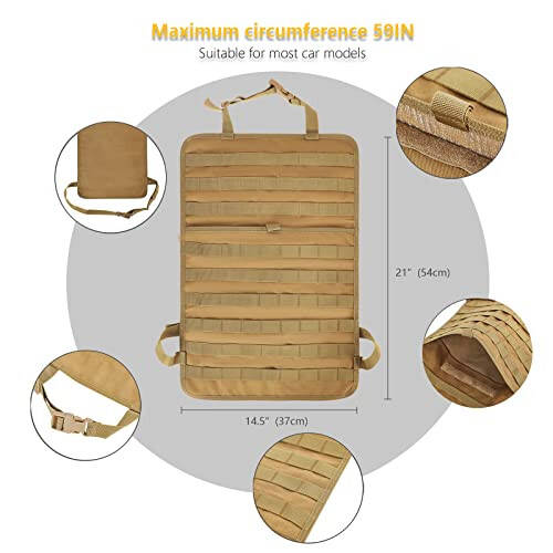 Universal Tactical Car Seat Back Organizer Bag Tactical Molle Vehicle Organizers Panel Vehicle Protector Organizers with 5 Detachable Pouches for Car Truck Ford Jeep (Khaki) - 3