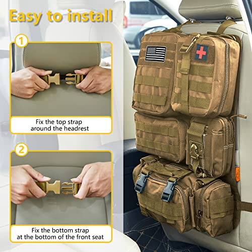 Universal Tactical Car Seat Back Organizer Bag Tactical Molle Vehicle Organizers Panel Vehicle Protector Organizers with 5 Detachable Pouches for Car Truck Ford Jeep (Khaki) - 5