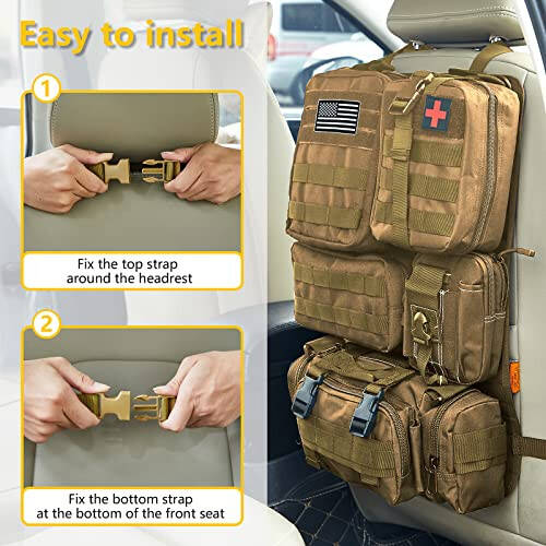 Universal Tactical Car Seat Back Organizer Bag Tactical Molle Vehicle Organizers Panel Vehicle Protector Organizers with 5 Detachable Pouches for Car Truck Ford Jeep (Khaki) - 5