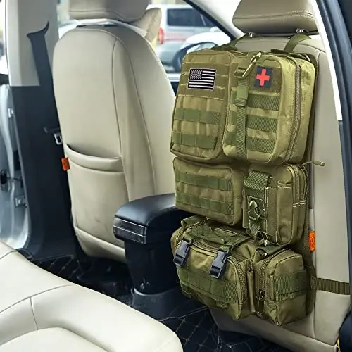 Universal Tactical Car Seat Back Organizer Bag Tactical Molle Vehicle Organizers Panel Vehicle Protector Organizers with 5 Detachable Pouches for Car Truck Ford Jeep (Army green) - 4