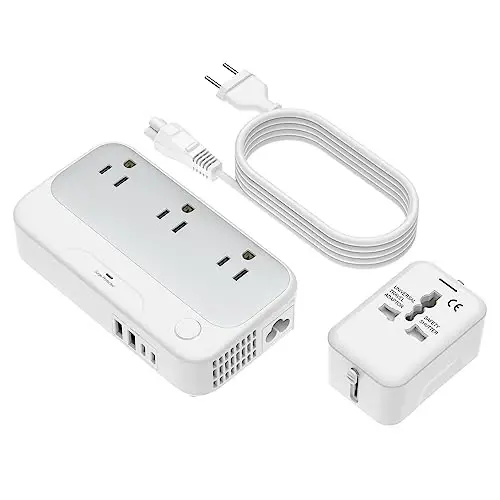 Universal Voltage Converter us to Europe, 220v to 110v Power Travel Converter Combo, 250W Step Down European Adapter 220 to 110 for UK Italy, Transformer European Travel Plug for Curly Hair Stick - 1