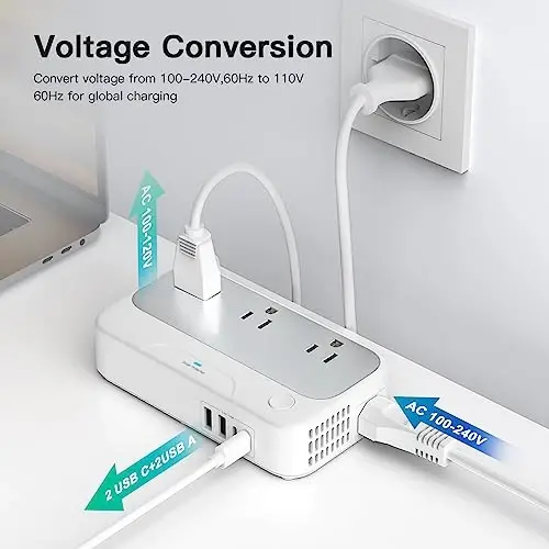 Universal Voltage Converter us to Europe, 220v to 110v Power Travel Converter Combo, 250W Step Down European Adapter 220 to 110 for UK Italy, Transformer European Travel Plug for Curly Hair Stick - 2