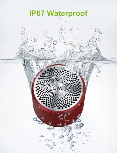 EWA Travel Case Packed, A106 Pro Portable Bluetooth Speaker with Custom Bass Radiator, Brief Design, IP67 Waterproof, Perfect Mini Speaker for Shower, Room, Bike, Car (Red) - 5