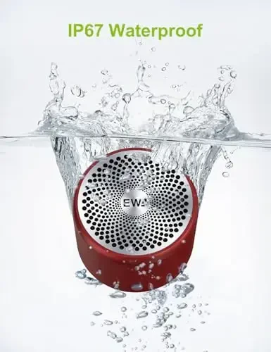 EWA Travel Case Packed, A106 Pro Portable Bluetooth Speaker with Custom Bass Radiator, Brief Design, IP67 Waterproof, Perfect Mini Speaker for Shower, Room, Bike, Car (Red) - 5