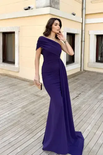 Ewo Kuyruqli Yelkali Bir Yelkali Kechki Libos - Olxo'ri - SINDIMODA (1)