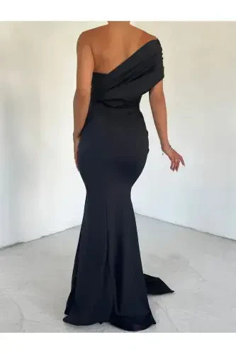 Ewo One-Shoulder Evening Gown BLACK - MEKAFASHION (1)