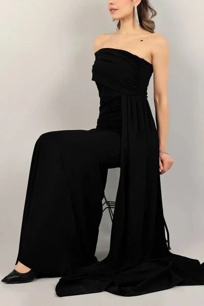 Ewo One Shoulder Tail Black Evening Dress - MEKAFASHION