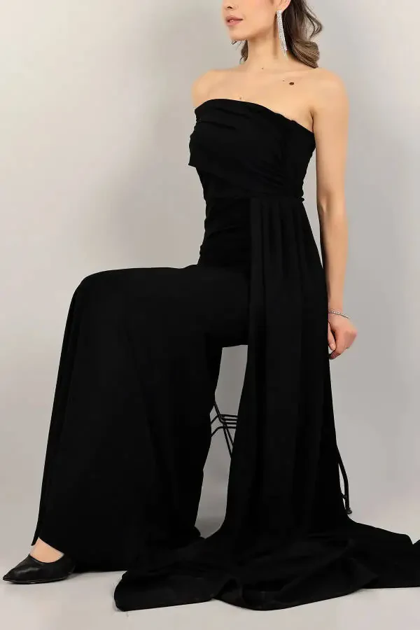 Ewo One Shoulder Tail Black Evening Dress - 1