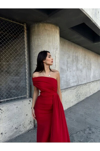 Ewo Tailed One Shoulder Evening Dress-RED - SINDIMODA (1)