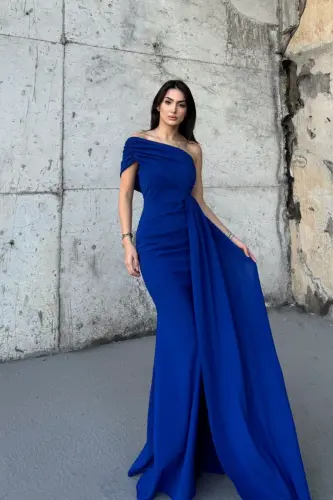 Ewo Tek Omuz Kuyruklu Abiye-Mavi - 3