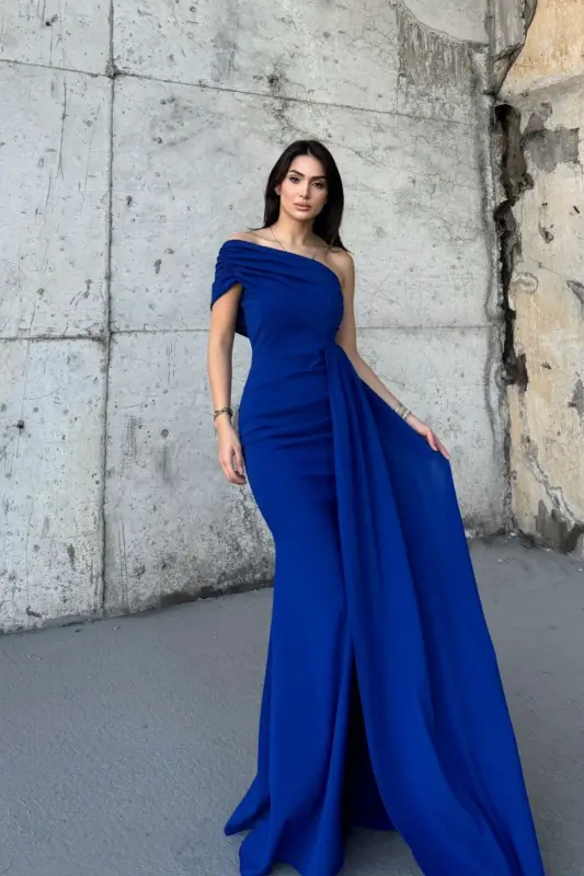 Ewo Tek Omuz Kuyruklu Abiye-Mavi - 3