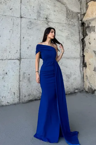 Ewo Tek Omuz Kuyruklu Abiye-Mavi - 4