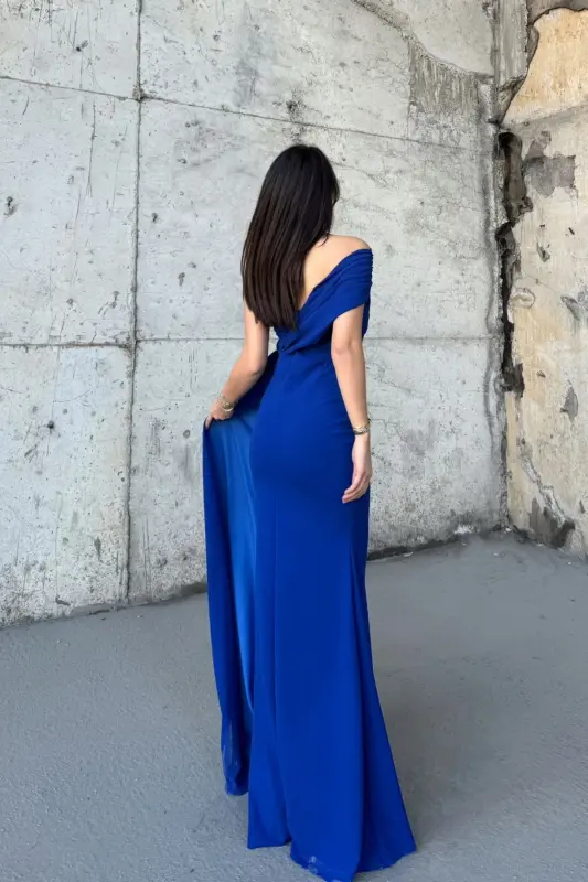 Ewo Tek Omuz Kuyruklu Abiye-Mavi - 5