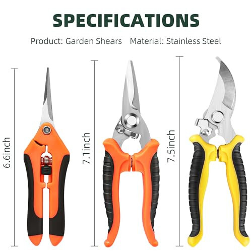 EWPJDK 3 Pack Garden Pruning Shears, Stainless Steel Garden Shears, Gardening Shears, Gardening Scissors, Garden Scissors, Garden Clippers, Pruning Snips, Pruning Shears for Gardening Garden Tools - 5