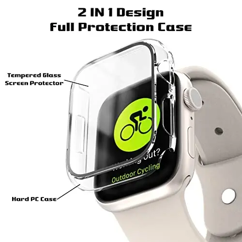 EWUONU 2 Pack Apple Watch Series 9 Series 8/7 41mm uchun qattiq kompyuter qutisi, закалённое shisha plyonkali qattiq bamper, iWatch Series 9/8/7 41mm uchun tirnalishga qarshi HD Ultra yupqa himoya qopqog'i, Shaffof - EWUONU (1)