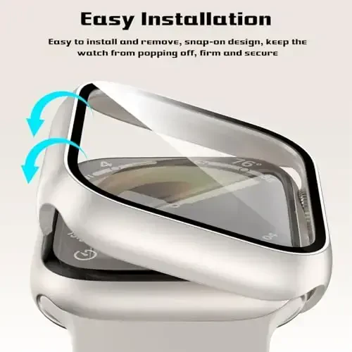 EWUONU 2 Pack Apple Watch Series 9 Series 8/7 45mm uchun qattiq kompyuter g'ilofi, Ekran himoyachisi, закалённое Shisha plyonka Bamper Chizishga qarshi HD Ultra yupqa himoya qopqog'i iWatch Series 9/8/7 45mm uchun, Starlight - 3