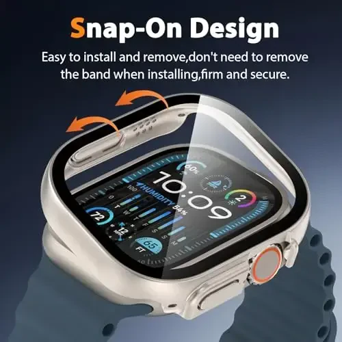 EWUONU 2 Pack Apple Watch Ultra 2/1 49mm uchun qattiq g‘ilof, Temperlangan shisha Bumper tirnalishga qarshi HD Ultra yupqa himoya yuz qopqog‘i, Titan - 4