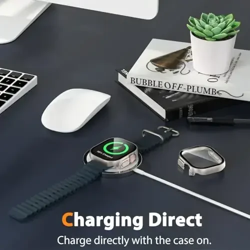 EWUONU 2 Pack Apple Watch Ultra 2/1 49mm uchun qattiq g‘ilof, Temperlangan shisha Bumper tirnalishga qarshi HD Ultra yupqa himoya yuz qopqog‘i, Titan - 7