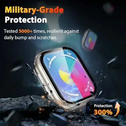 EWUONU 2 Pack Hard Case for Apple Watch Series 11 (2025) Series 10 42mm Screen Protector, Tempered Glass Bumper Anti-Scratch HD Ultra-Thin Protective Face Cover for iWatch Series 11/10 42mm, Clear - 3